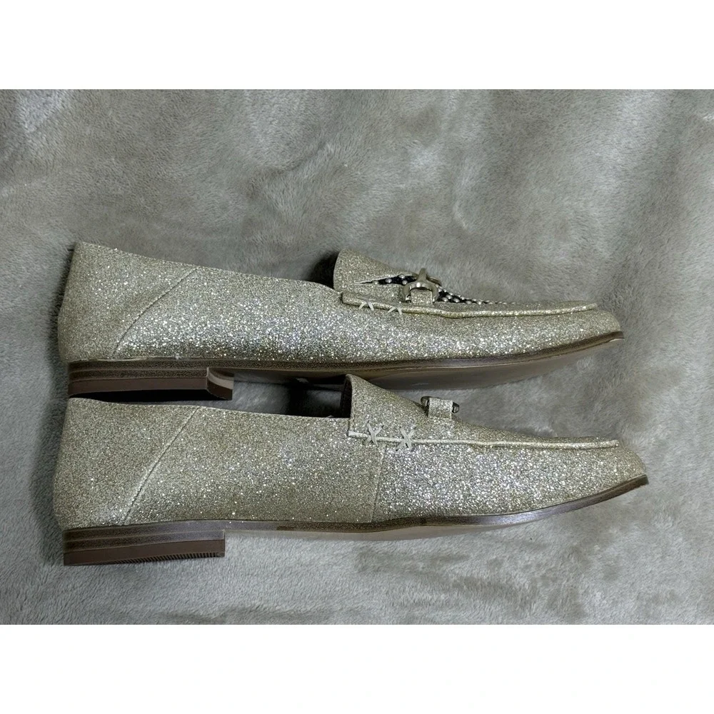 Nine West Womens Wild Girls Lightning Bolt Gold Loafer Sparkle Bling Shoe Sz 5.5